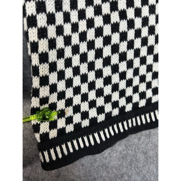 Vintage Keds Black White Checker Knit Jacquard Sweater V-Neck Oversized Sz L? - Picture 10 of 10